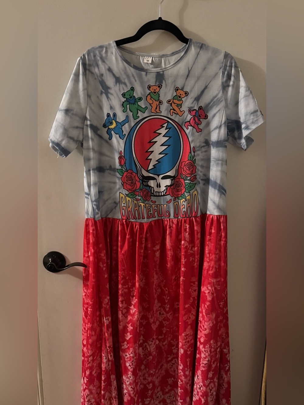 Funky hand made Grateful Dead Tie-Dye and Red Maxi Dress